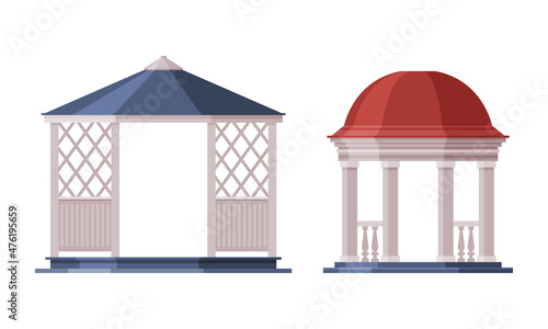 Gazebo or Pavilion Structure as City Park Area Element Vector Set