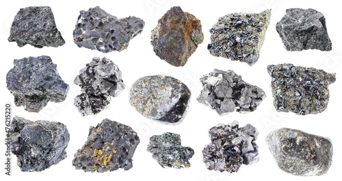 set of magnetite (lodestone) stones cutout