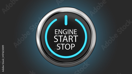 Engine start stop button with blue shine