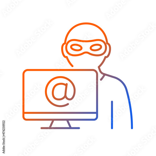 Alias gradient linear vector icon. Stealing identity online. Malicious activity. Cybercrime. Aliased names. Thin line color symbol. Modern style pictogram. Vector isolated outline drawing