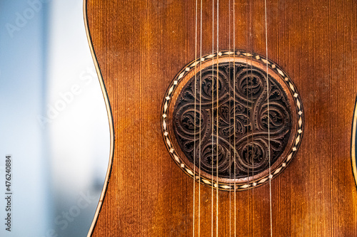 Beautiful carved centerpiece of an antique guitar