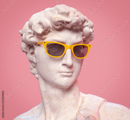 Statue of David by Michelangelo with sunglasses. 3D rendering