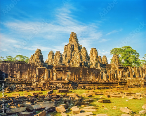 The ancient Bayon ruins at the Angkor Wat temple complex, Cambodia