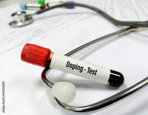 Laboratory sample of blood for doping drugs test. Doping is the used of banned athletic performance enhancing drug by athlete in competitive sport. Medical test in sport medicine concept.