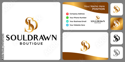 Letter S D monogram boutique logo design with business card template.