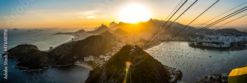 Aerial view of Rio de Janeiro with Urca and Sugar Loaf Cable Car. Copacabana, Ipanema and Flamengo shore. Corcovado mountain - Rio de Janeiro, Brazil