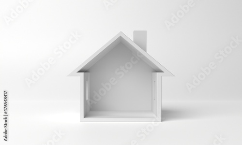 White simple empty 3d house in cross section, on light gray background. Real estate concept or symbol. 3d illustration