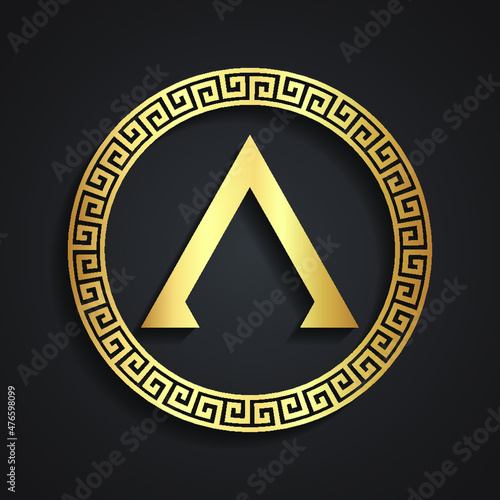 spartan shield vith greece lambda symbol / 3d golden shape