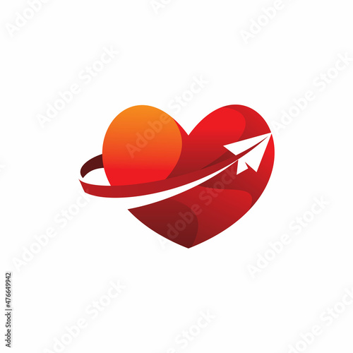 love heart aero plane travel logo design