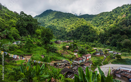 Village surrounded by Himalaya foothills, Arunachal Pradesh, India.
