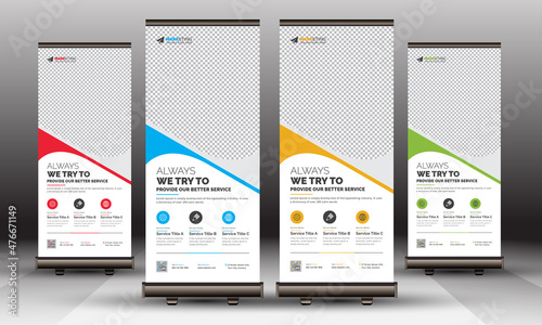 Corporate Business Roll Up Banner Standee Template, Modern X Banner Signage Unique Minimal Design