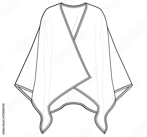 poncho blanket scarf unisex scarves flat sketch vector illustration