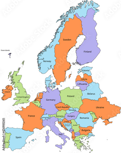 Europe map vector. Europe countries vector