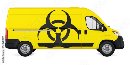 Commercial delivery van with biohazard symbol, 3D rendering