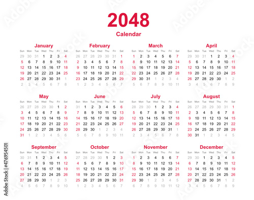 Calendar 2048 - 12 months yearly calendar - calendar planner template