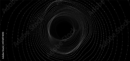 Abstract wireframe tunnel. Vector wormhole. 3D portal grid. Futuristic fantasy funnel.
