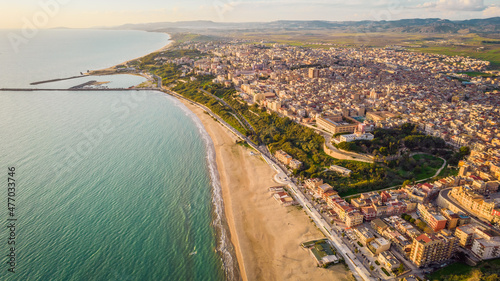 Aerial View of Gela City, Caltanissetta, Sicily, Italy, Europe