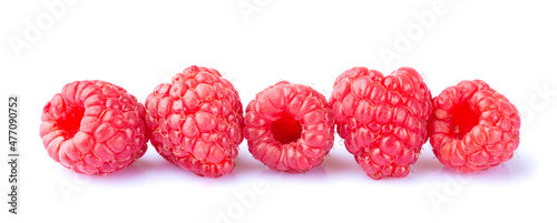 Ripe raspberries macro close up isolated on white background 