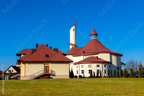 Modernistic Sanctuary of the Divine Mercy church and clergy house in Sedziszow of Podkarpacie region in Lesser Poland