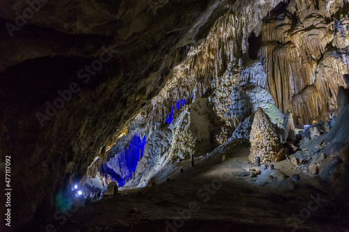illumination inside of Han-sur-Lesse cave grotto, Belgium