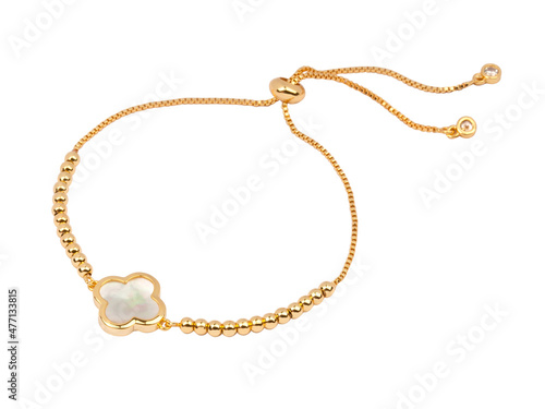 Women`s golden necklace with pendant isolated