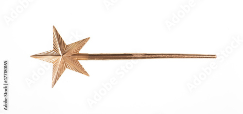 golden magic star wand on white background