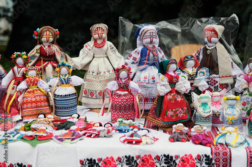 traditional Ukrainian folk doll motanka on table