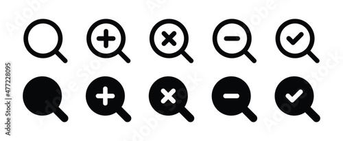 Magnifying glass simple icon collection. Vector illustration