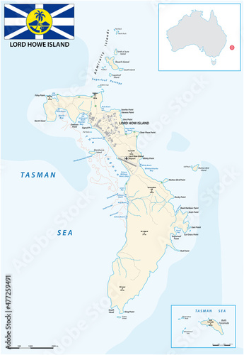 Vector map of the Australian Lord Howe Island in the Tasman Sea