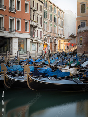 Venice moored gondola on a canal