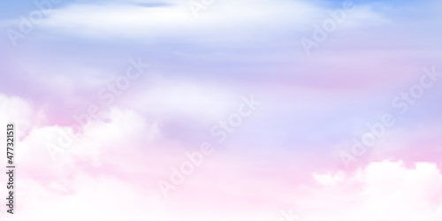 Panorama Clear purple sky and pink cloud detail with copy space. Sky Landscape Background.Summer heaven with colorful clearing sky. Vector illustration.Sky clouds background.