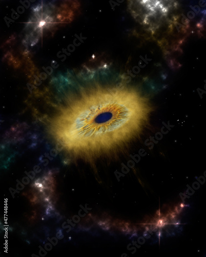 Part of cosmic space with strange yellow nebula like eye