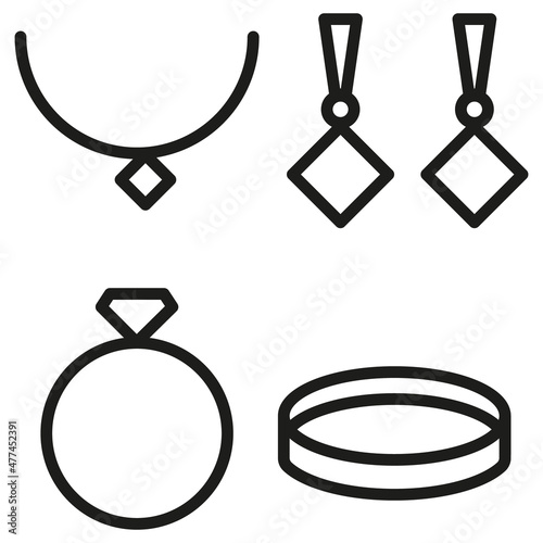 Zestaw ikon przedstawiających biżuterię.