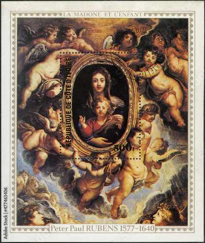 IVORY COAST - 1978: shows Madonna by Sir Peter Paul Rubens, 400th anniversary of the birth, 1978