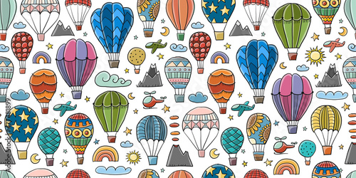 Colorful Hot Air Balloons Collection. Seamless Pattern for your design