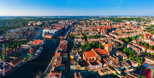 Aerial view of Gdansk old town with Wyspa Spichrzow in Poland