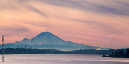 Mt. Rainier and Seattle from across Puget Sound