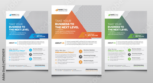 Corporate Flyer Template Clean Design, Creative Unique Business Leaflet Layout for Office, Company, Event, Marketing, and Multipurpose Use with Blue Yellow Orange and Green Gradient Color Accent