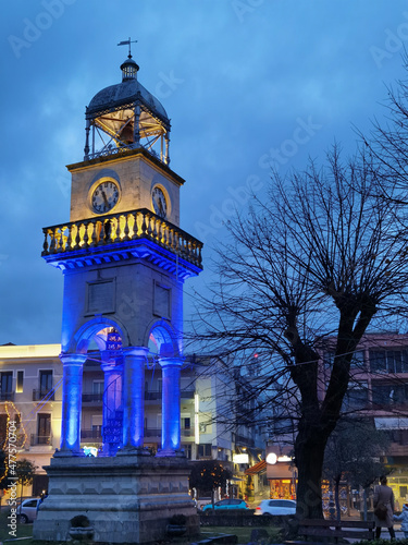 ioannina city by night clock in the center of the city , xmas time, greece