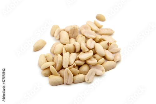 Raw blanched peanuts isolated on white