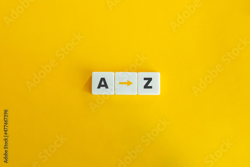 A to Z banner and concept. Block letters on yellow background.
