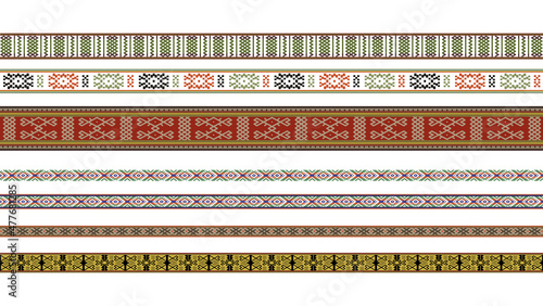 Decorative lines with ethnic ornaments. Lithuanian traditional colorful patterns.