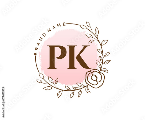 Initial PK feminine logo. Usable for Nature, Salon, Spa, Cosmetic and Beauty Logos. Flat Vector Logo Design Template Element.