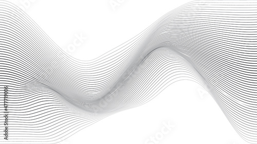 Abstract flow lines background . Fluid wavy shape .Striped linear pattern . Music sound wave . Vector illustration