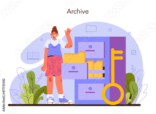 Archivist concept. Archive administrator managing and maintaining