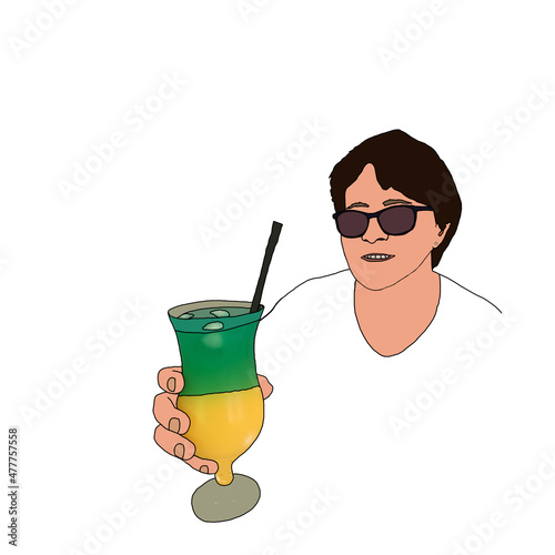 Rysunek dojrzałej kobiety trzymającej drinka
