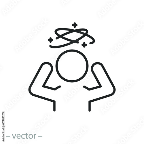 dizziness icon, headache person, feeling dizzy, vertigo discomfort, thin line symbol - editable stroke vector illustration