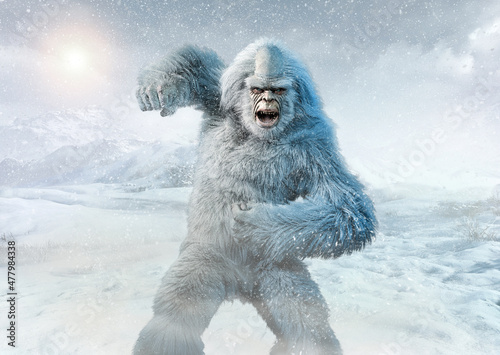 Yeti or abominable snowman 3D illustration 