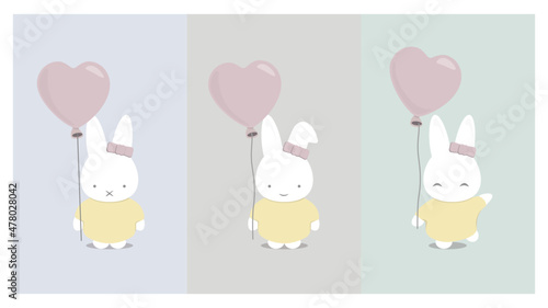 Conejo feliz con globo de corazón color pastel