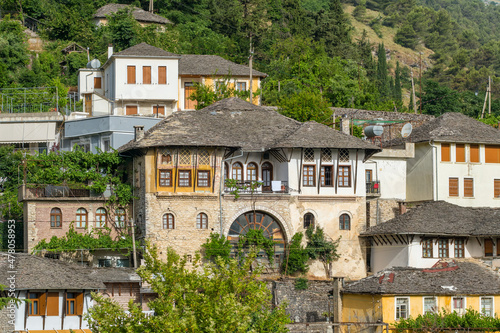 Old ottoman houses in Gjirokaster, Albania close-up